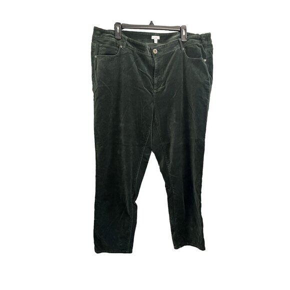 J Jill Velour Pants Women 20 Green Pockets Stretchy Waist Sides - Picture 1 of 14